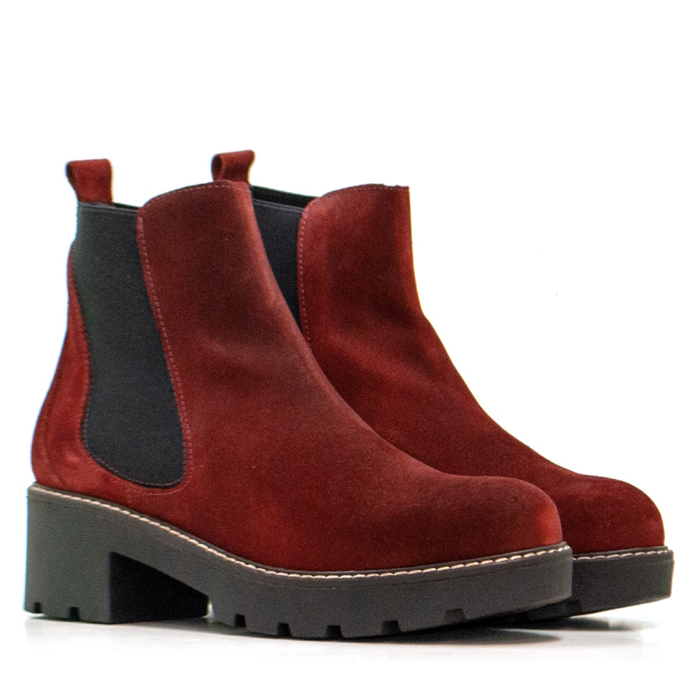 BOTTINES CA-129 EN DAIM BORDEAUX